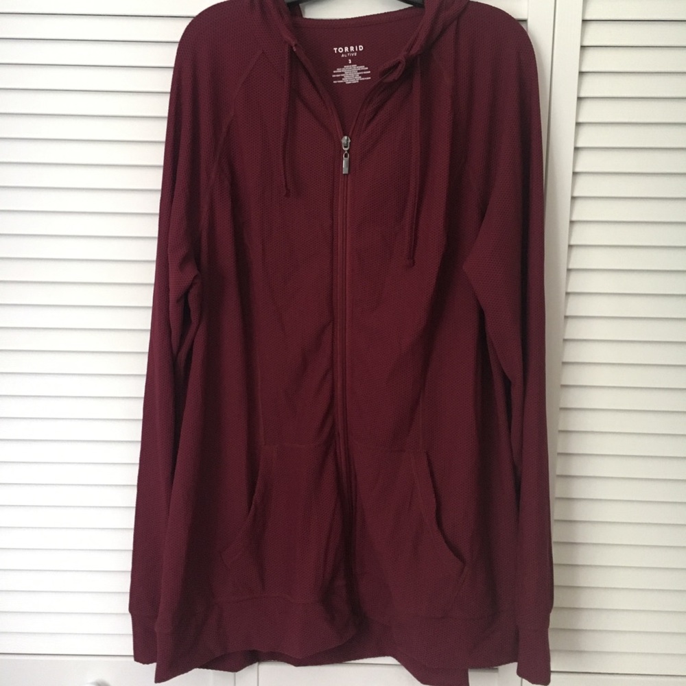 Maroon Mesh Zip Up Hoodie